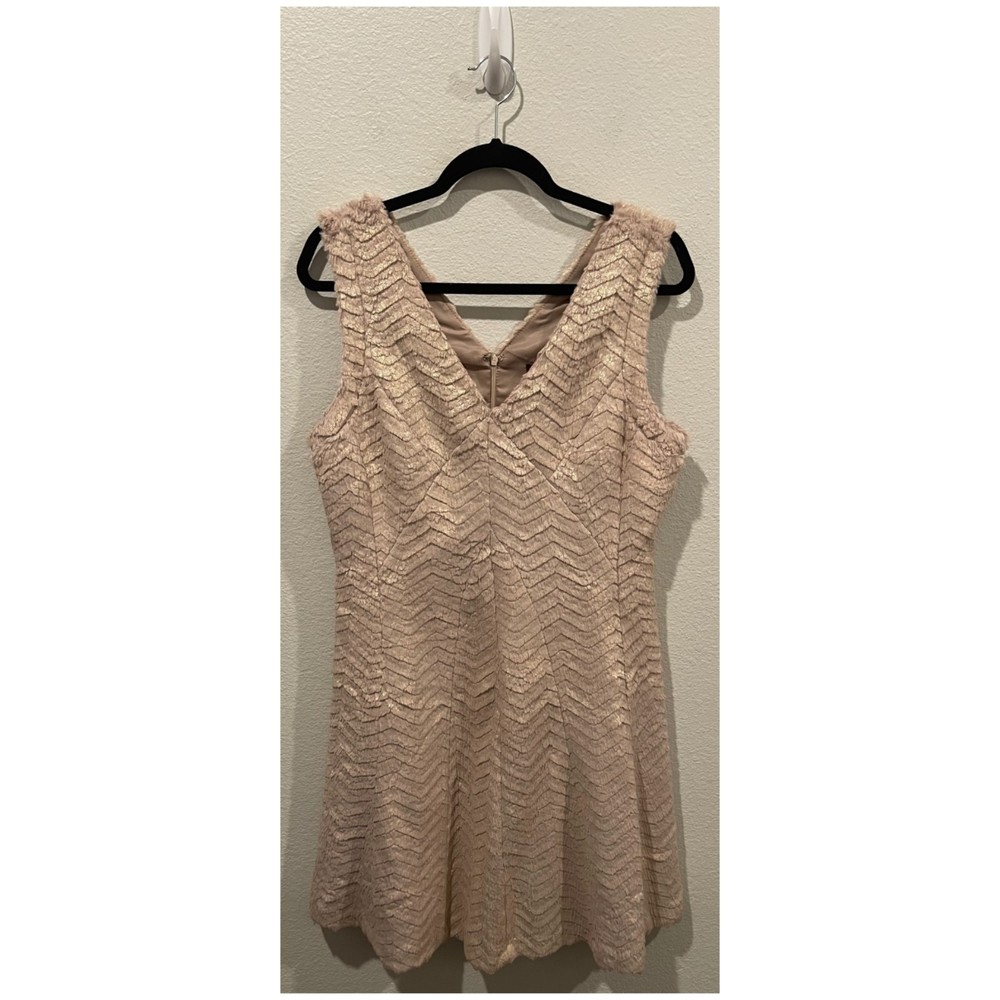 LINE & DOT Rose Gold Faux Fur Sleeveless V-Neck A-Line Mini Dress